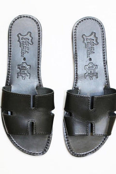 H Sandals Black by Girls With Gems, leather slide sandals with H strap, perfect for everyday casual styling