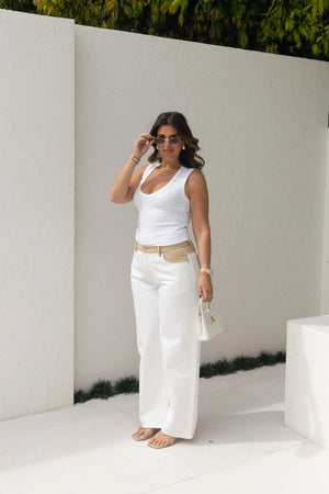 Jaz Hand V-Neck Cotton Tank White