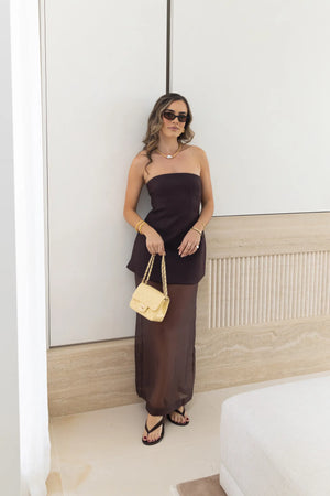 Jaz Hand Strapless Mini Dress Chocolate