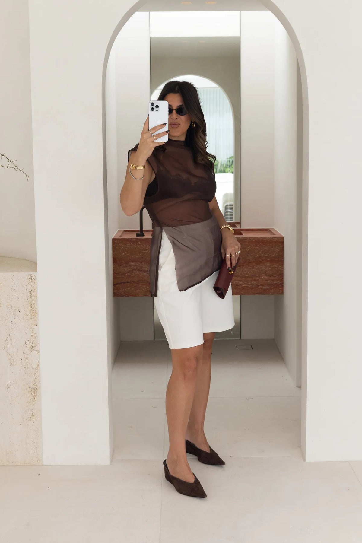 Jaz Hand Organza Sheer Top Chocolate