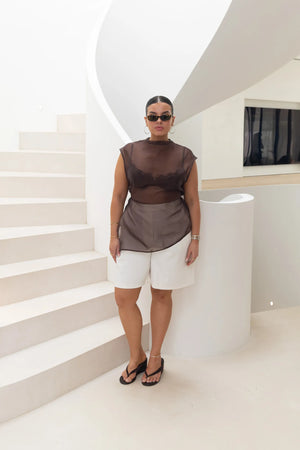 Jaz Hand Organza Sheer Top Chocolate