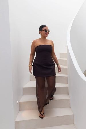 Jaz Hand Strapless Mini Dress Chocolate