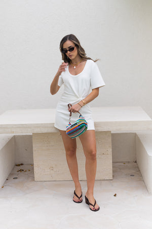 Jaz Hand Knot Mini Dress White