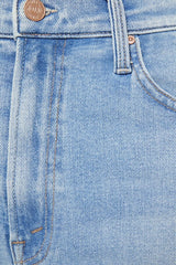 The Ditcher Roller Zip Sneak Can You Dig It? by MOTHER, trendy low-rise wide-leg jeans with a slouchy fit, dropped crotch, and light blue wash. Perfect for a relaxed, '70s-inspired look with whiskering and fading.