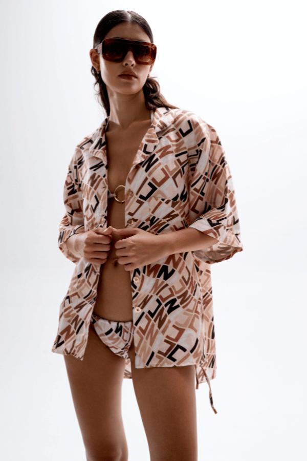 Cin Cin Swim | Cove String Bottoms Monogram Beige | Girls with Gems