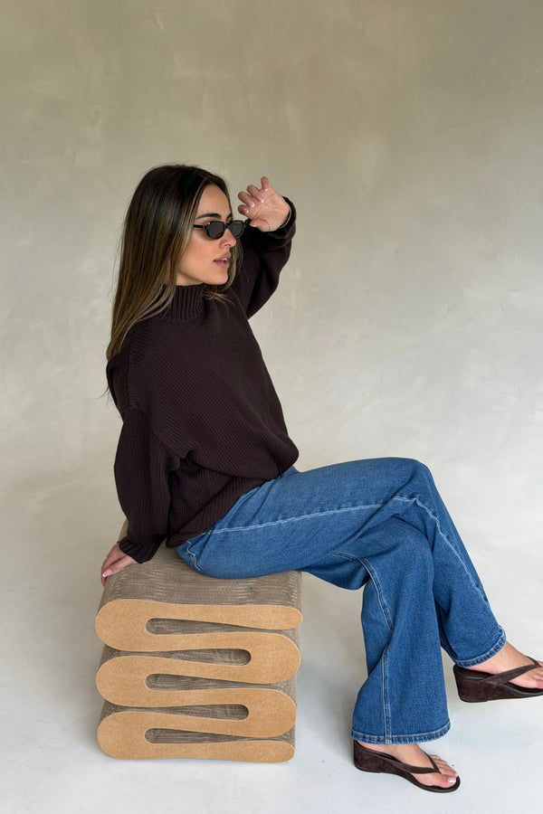 Sasha Turtle Neck Knit Sweater Chocolate by Sneaky Link, oversized knit sweater, perfect for cozy everyday styling