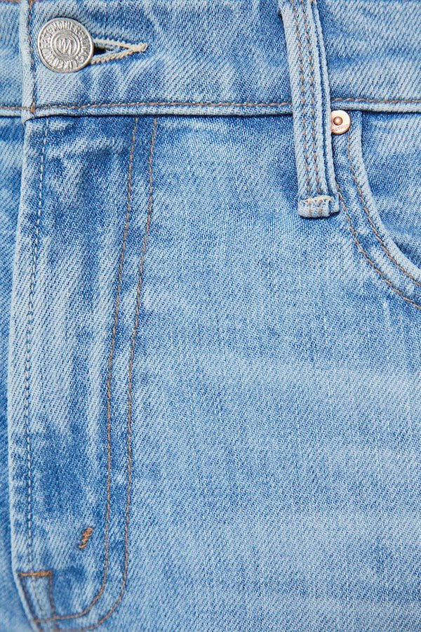 The Bookie Flood Puzzled by MOTHER, trendy high-rise bootcut jeans with a looser leg and whiskering at the knees. Perfect for a relaxed yet stylish look, made from semi-rigid denim that softens over time.