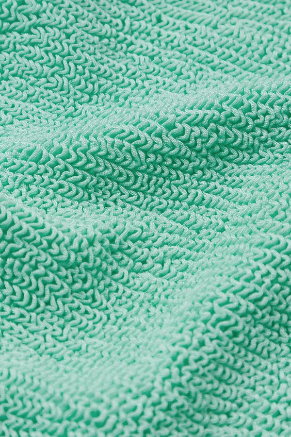 Square Neck Swim Metallic Mint by Hunza G – Timeless one-size swimsuit with scooped back and medium support in sculpting crinkle fabric
