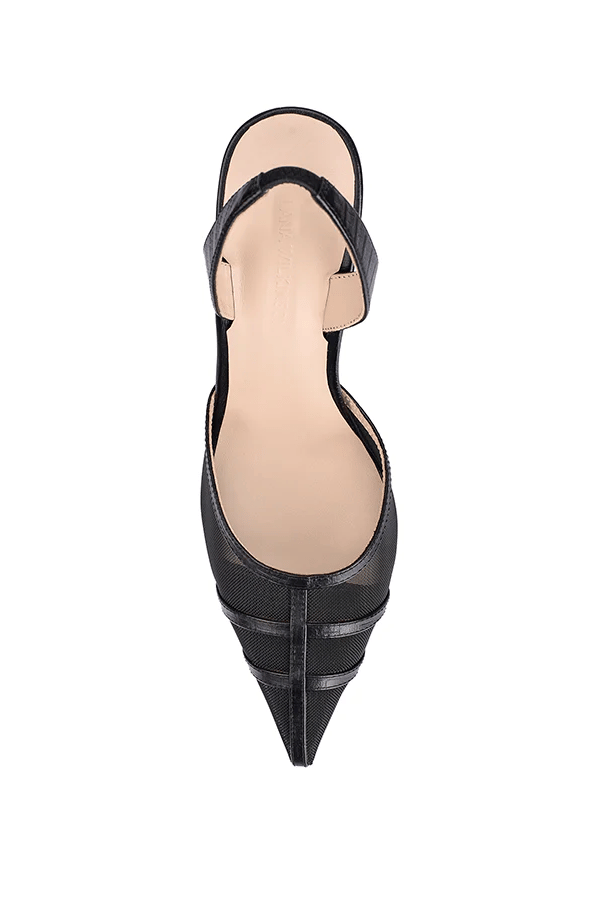 Brooke Wedge White by Lana Wilkinson – Stylish 9cm heel wedge with clear wedge and perspex front for a barely-there, cool girl look. Available in Gold and Ivory.