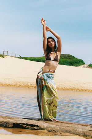 Square Pareo Sundrop by Soleil Soleil, lightweight cotton pareo with a semi-sheer finish for beach days and resort escapes.