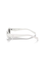 PR 26ZS Talc by Prada, stylish irregular talc acetate frames with dark grey lenses, offering strong sun protection and perfect for chic, everyday looks.