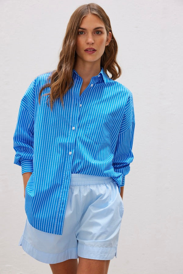 LMND | Chiara Mid Length Stripes Shirt Ink Blue/White | Girls With Gem…