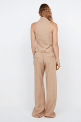 Almeria Wrap Top Camel Stripe by Bec + Bridge – Trendy wrap top with draped V-neck and racer back, perfect for effortless warm-weather elegance and viral summer looks.
