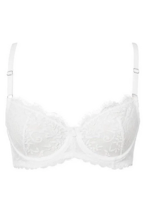 Maverick Underwire in White by Kat the Label, delicate eyelash lace underwire bra with stretch lace wings and silver-tone trims, perfect for combining sensual elegance with all-day comfort.