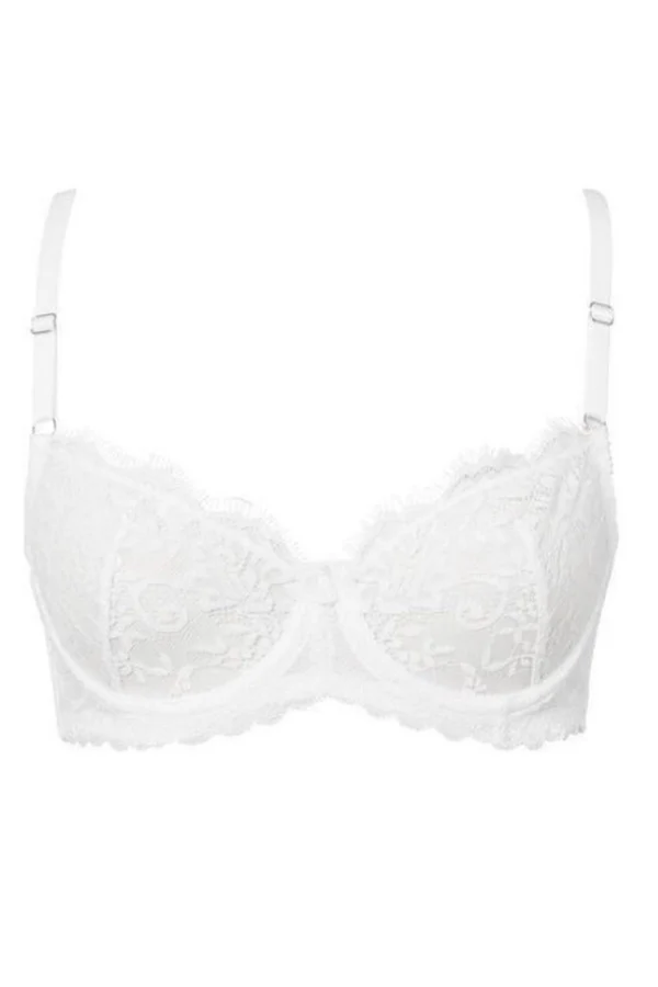 Maverick Underwire in White by Kat the Label, delicate eyelash lace underwire bra with stretch lace wings and silver-tone trims, perfect for combining sensual elegance with all-day comfort.