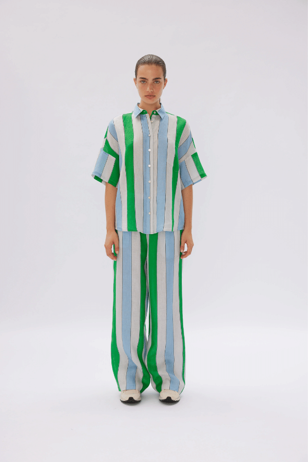 LMND | Marala Linen Pants Stripe Verde/Azure | Girls With Gems