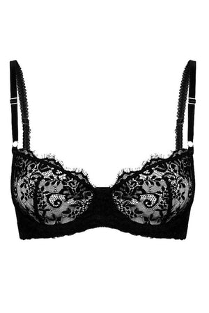Maverick Underwire in Black by Kat the Label, sensual eyelash lace underwire bra with stretch lace wings and silver-tone trims, perfect for combining elegance with everyday comfort.