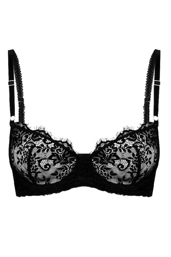 Maverick Underwire in Black by Kat the Label, sensual eyelash lace underwire bra with stretch lace wings and silver-tone trims, perfect for combining elegance with everyday comfort.