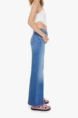 The Roller Fray Work Hard Play Hard by Mother, high-waisted wide-leg jeans with a 31-inch inseam and frayed hem, perfect for casual, trendy looks.