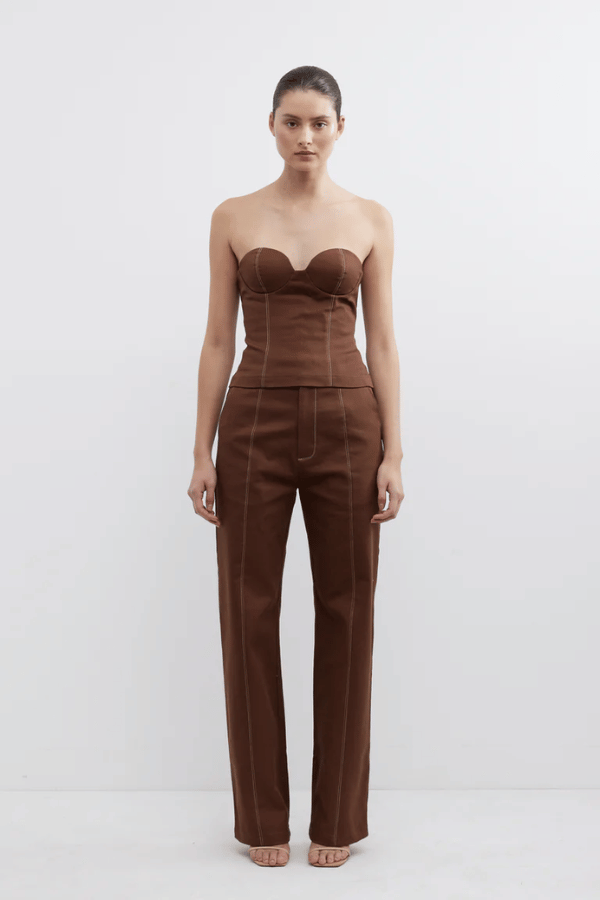 Aldo Bodice Fudge by Pasduchas, sleek strapless cupped bodice with contrast stitching and invisible zipper, perfect for trendy events and elegant nights out.