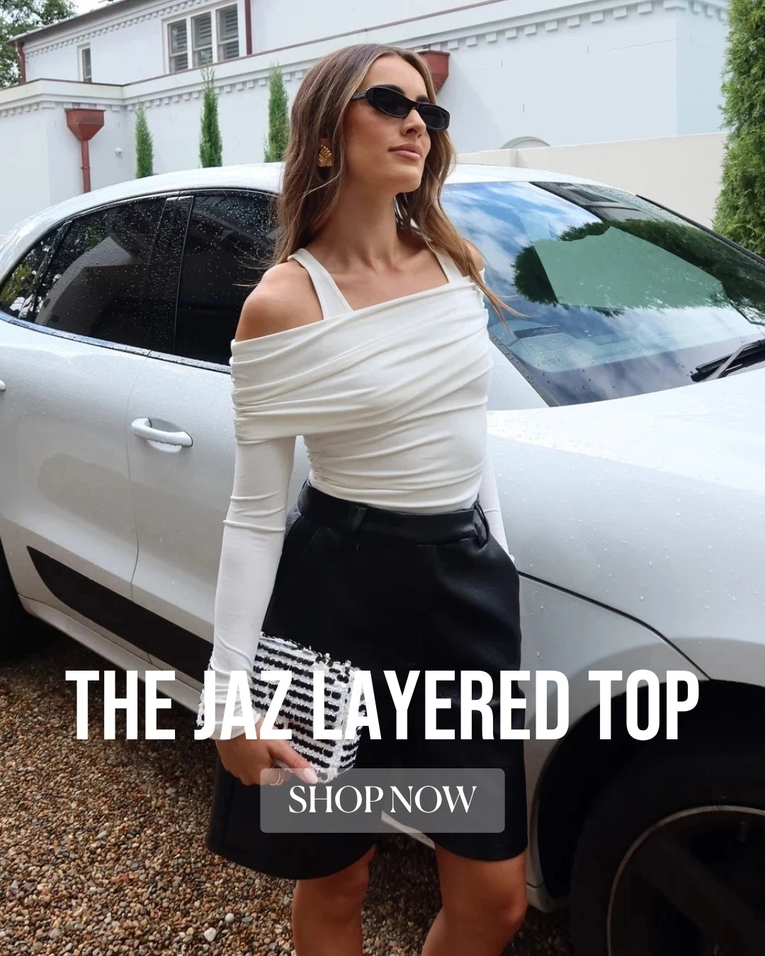 The Jaz Layered Long Sleeve Top in White and Black - Your Wardrobe must have! From Sneaky Link at Girls with Gems.