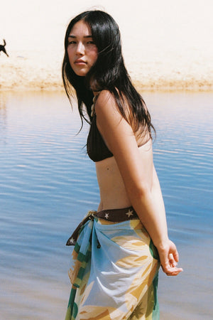 Square Pareo Sundrop by Soleil Soleil, lightweight cotton pareo with a semi-sheer finish for beach days and resort escapes.