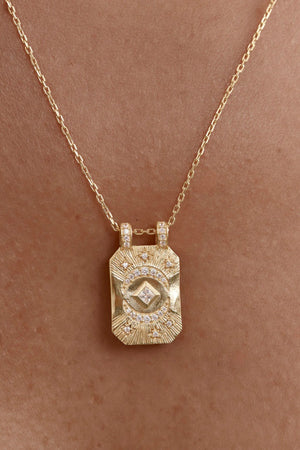 18k Gold Plated My Moon and Stars Rectangular Necklace by By Charlotte - gold pendant necklace with celestial design, designed for a delicate meaningful look.