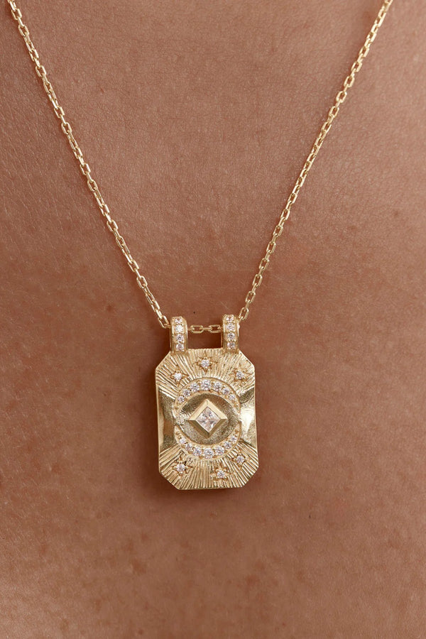 18k Gold Plated My Moon and Stars Rectangular Necklace by By Charlotte - gold pendant necklace with celestial design, designed for a delicate meaningful look.