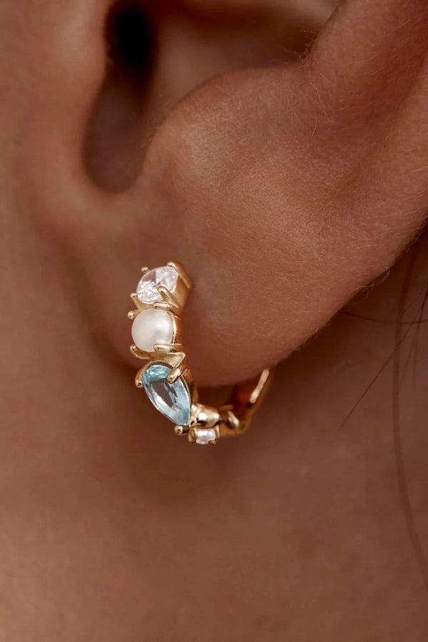 18k Gold Vermeil Breathe in Stillness Hoops by By Charlotte - pearl and gemstone hoop earrings designed for elevated everyday styling.