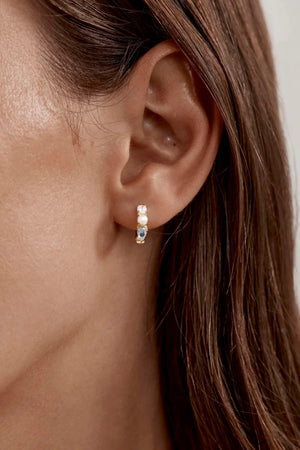 18k Gold Vermeil Breathe in Stillness Hoops by By Charlotte - pearl and gemstone hoop earrings designed for elevated everyday styling.
