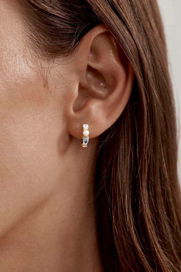 18k Gold Vermeil Breathe in Stillness Hoops by By Charlotte - pearl and gemstone hoop earrings designed for elevated everyday styling.