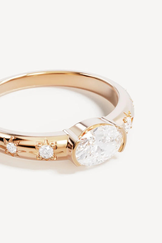 18k Gold Vermeil Celestial Skies Ring by By Charlotte - gold ring with moon and star details, designed for a delicate celestial look.