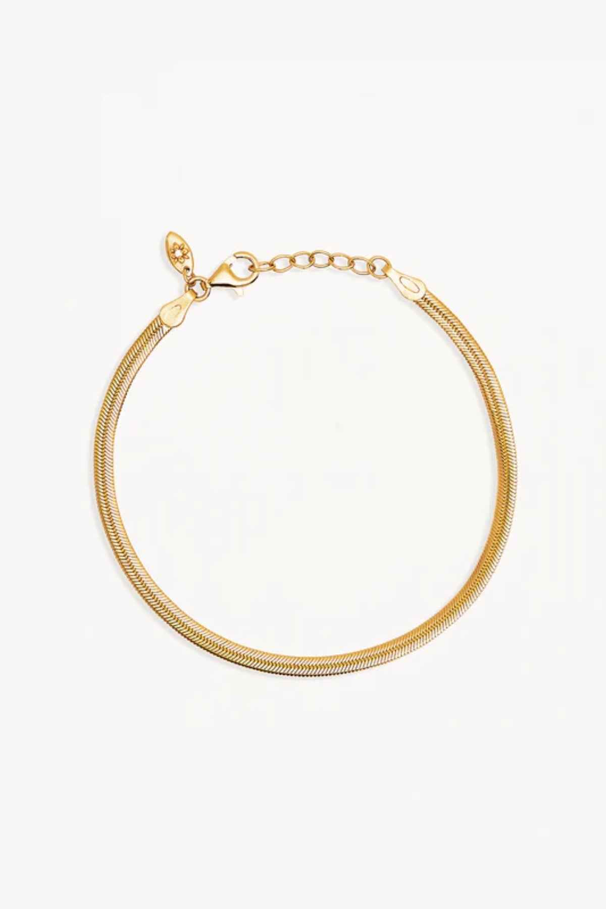 18k Gold Vermeil Herringbone Chain Bracelet by By Charlotte, sleek snake chain design. Perfect for layering with cuffs or bangles.