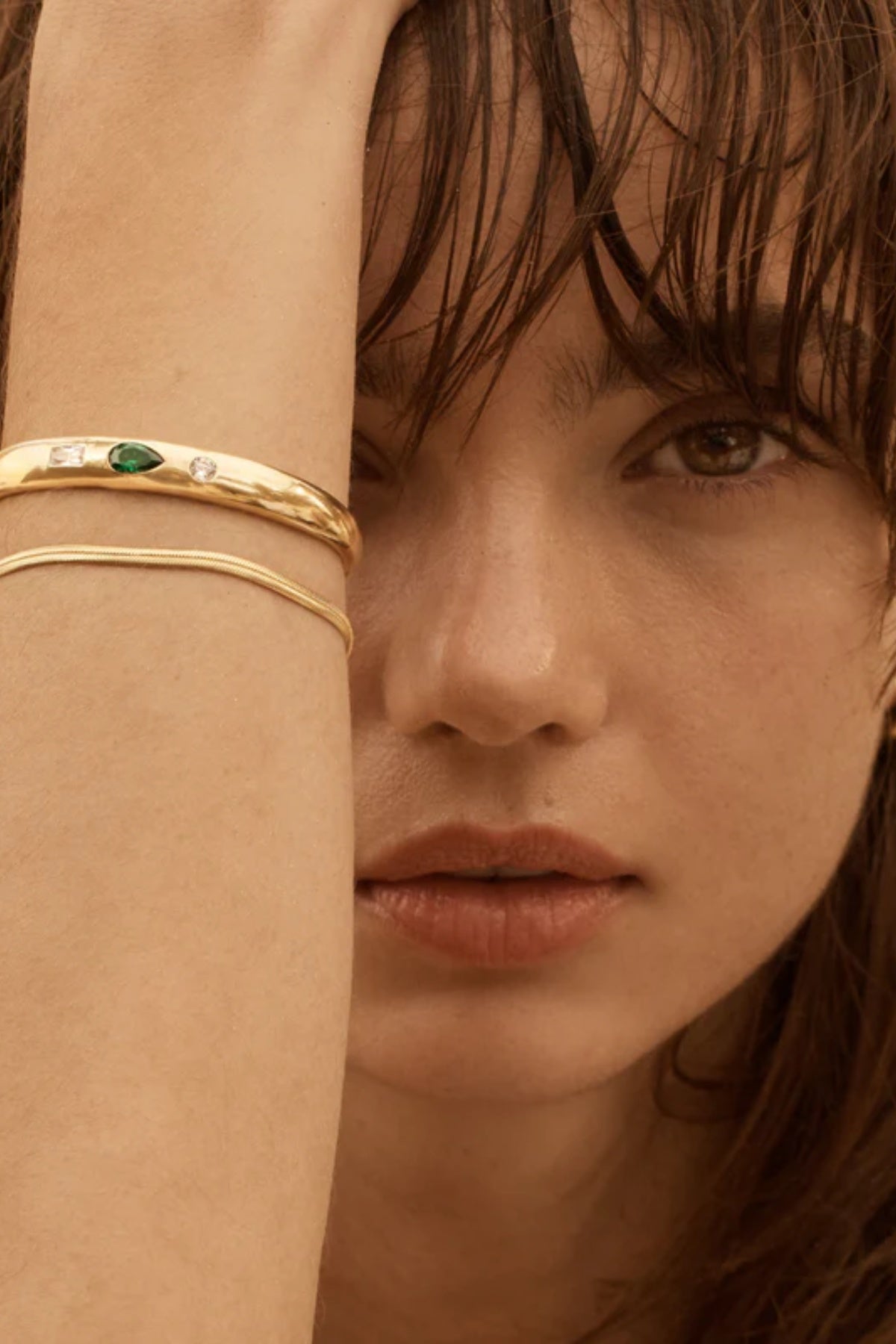 18k Gold Vermeil Herringbone Chain Bracelet by By Charlotte, sleek snake chain design. Perfect for layering with cuffs or bangles.