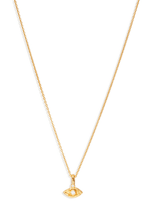 18k Gold Vermeil I Am Protected Necklace by By Charlotte, gold necklace with evil eye pendant. Perfect for everyday wear or meaningful styling.