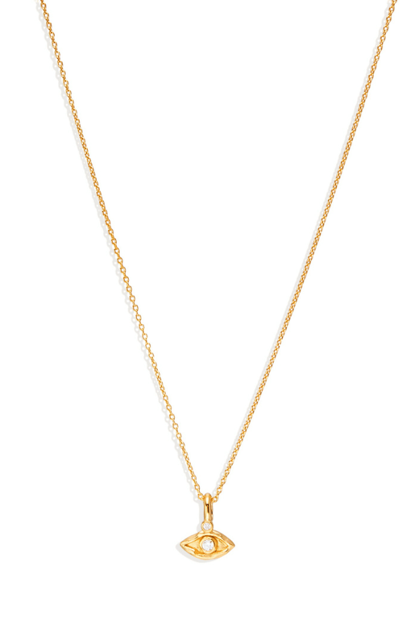 18k Gold Vermeil I Am Protected Necklace by By Charlotte, gold necklace with evil eye pendant. Perfect for everyday wear or meaningful styling.