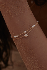 18k Gold Vermeil Serene Dreams Pearl Bracelet by By Charlotte, gold chain with baroque pearls. Perfect for layering or everyday styling.