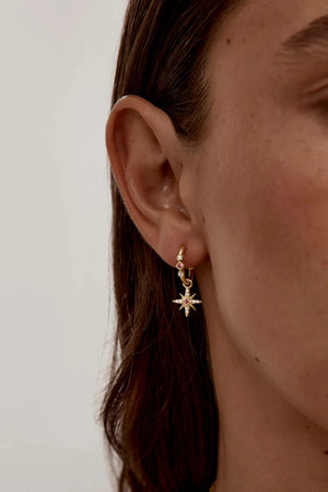 18k Gold Vermeil Starry Night Hoops by By Charlotte - gold hoops with star charms and pink stones, designed for a delicate celestial look.