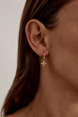 18k Gold Vermeil Starry Night Hoops by By Charlotte - gold hoops with star charms and pink stones, designed for a delicate celestial look.