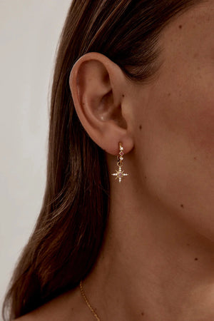 18k Gold Vermeil Starry Night Hoops by By Charlotte - gold hoops with star charms and pink stones, designed for a delicate celestial look.