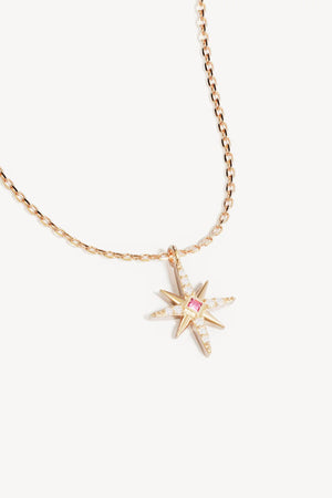 18k Gold Vermeil Starry Night Necklace by By Charlotte - gold necklace with star pendant and pink stone, designed for a delicate celestial look.