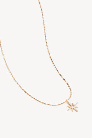 18k Gold Vermeil Starry Night Necklace by By Charlotte - gold necklace with star pendant and pink stone, designed for a delicate celestial look.