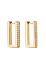 18k Gold Vermeil With Love Hoops in Gold by By Charlotte, rectangular hoops with pavé crystals for subtle shine. Perfect for everyday wear or events.