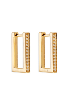 18k Gold Vermeil With Love Hoops in Gold by By Charlotte, rectangular hoops with pavé crystals for subtle shine. Perfect for everyday wear or events.