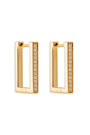 18k Gold Vermeil With Love Hoops in Gold by By Charlotte, rectangular hoops with pavé crystals for subtle shine. Perfect for everyday wear or events.