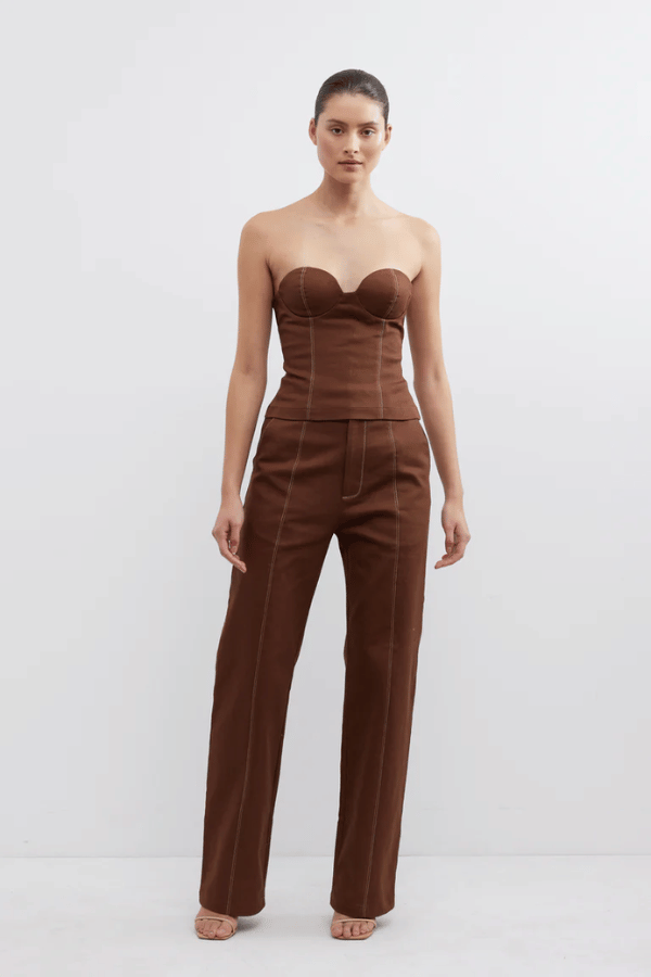 Aldo Bodice Fudge by Pasduchas, sleek strapless cupped bodice with contrast stitching and invisible zipper, perfect for trendy events and elegant nights out.