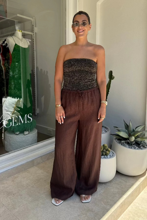 Lulu Tube Top Bronze Lurex by Sneaky Link – Trendy sparkly lurex strapless top with a soft finish and secure fit, perfect for chic nights out or stylish daytime looks.