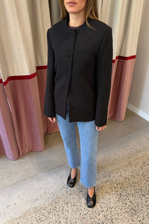 San Jacket Black by Camilla and Marc - fitted collarless blazer with covered buttons and sleek tailoring, perfect for refined work or evening styling.