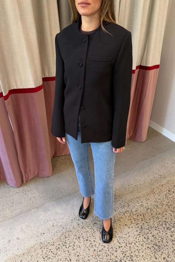 San Jacket Black by Camilla and Marc - fitted collarless blazer with covered buttons and sleek tailoring, perfect for refined work or evening styling.