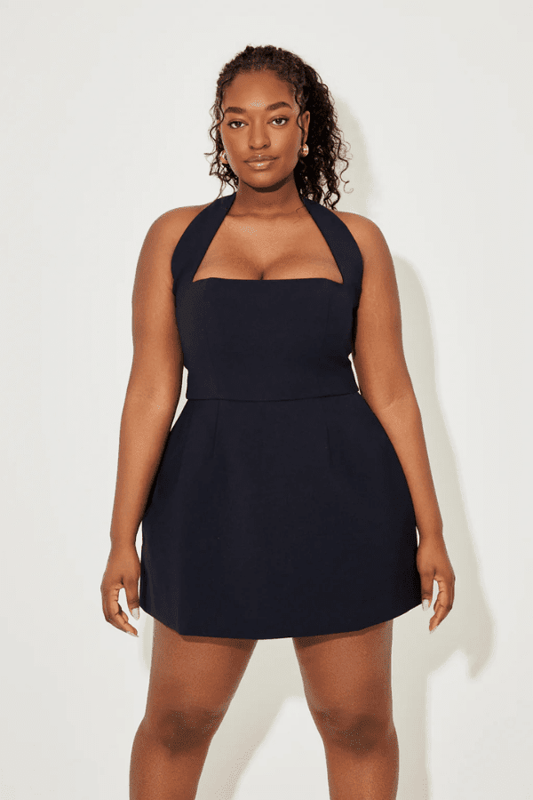 The Ultimate Muse Structured Mini Dress Navy by Odd Muse – Elegant halter mini with cinched waist and structured skirt for timeless resort style.